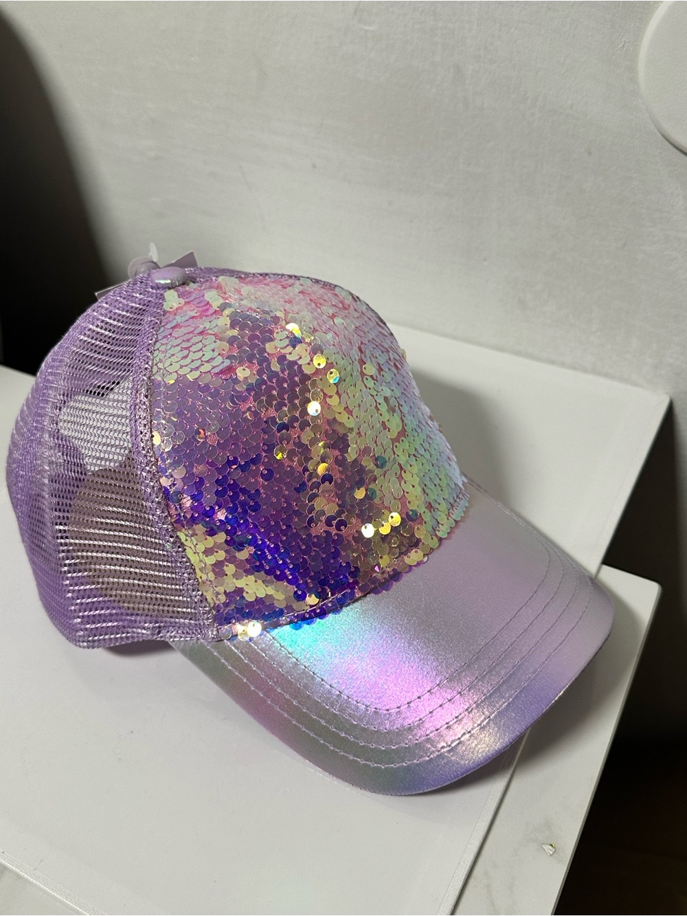 Justice Iridescent Lavender Sequin Mesh Trucker Hat